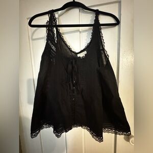 Torrid lace trim black button linen tank